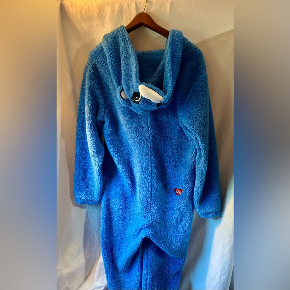 Care Bears Grumpy Bear Adult Onesie XL Blue Plush Fleece Hooded Costume Pajama - Picture 2 of 7